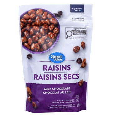 Raisins secs chocolat au lait Great Value, fabriqués au Canada, casher, 400 g