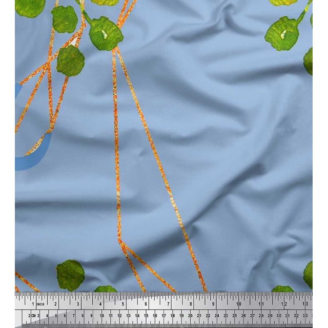 Soimoi Blue Cotton Duck Fabric Leaves & Ranunculus Floral Printed Craft Fabric by The Yard 58 Inch Wide