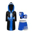 thumbnail image 1 of Moggemol Kids Girls Boys Boxer Clothes Boxing Robe And Print Shorts Gloves Set For Mma Kickboxing Black Blue 8, 1 of 7