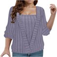 thumbnail image 2 of RXIRUCGD Haut pour Femme à Rayures Uni à Col en V à Manches Longues Faux Deux-Pièces, Violet, Taille : L, 2 of 6