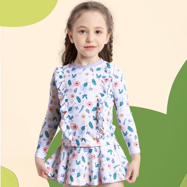 Kid Girl Rash Guard Swimsuit Striped Ruffle Long Sleeve Sun Protection Girls Toddler Girl Bathing Suit 4-5 Years