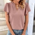 thumbnail image 2 of Birdeem Womens Spring and Summer Gold Lace Stitching V-Neck Solid Color Bottom T-Shirt Hollow Top, 2 of 8