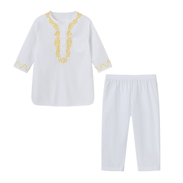 WEAIXIMIUNG Baby Boy Jacket Set Boys Long Sleeve Robe Suit Ational Teenage Embroidered Robe Suit Arab Children's Wear Out Wear