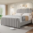 thumbnail image 1 of PIONEERWORKS Queen Size Bed Frame with 50.2“ Headboard Platform, Velvet Upholstered Bed Frame with Vertical Channel Tufted Headboard & Footboard, Grey, 1 of 10