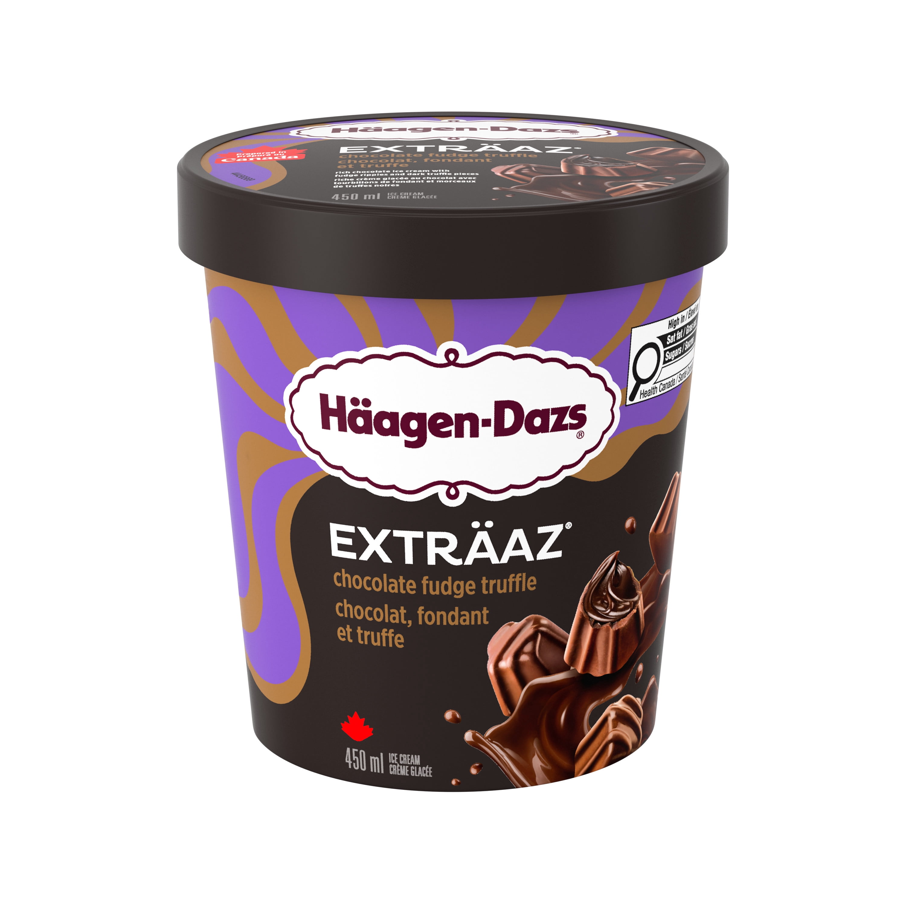 HAAGEN-DAZS Crème glacée EXTRÄAZ Chocolat, fondant et truffe, rubans de fondant, morceaux de truffe 450 ml