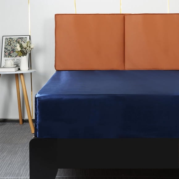czcpp-Satin Fitted Sheet, Luxurious Silky Smooth Polyester Bedding Soft Deep Pocket Bed Sheets Mattress Cover, Queen, Navy Blue