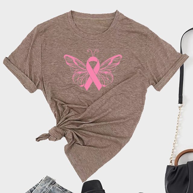 TIMIFIS Chandails de Sensibilisation au Cancer du Sein pour Femmes Été Ample Imprimé T-Shirt à Col Rond Manches Courtes Blouse Décontractée Automne/hiver