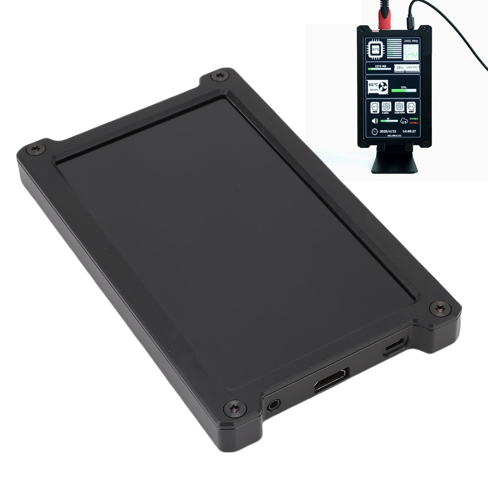 7 Inch Computer Secondary Screen, Clear Display Plug and Play Flexible LCD Gaming Second Screen Aluminum Alloy Shell  for Gaming Working
