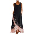 thumbnail image 2 of HKEJIAOI Liquidation des Ventes Robe Fleurie pour Femmes Robe d'Anniversaire Femmes Mode Sans Manches Imprimé Col Rond Longue Robe Maxi Robe Chemise de Plage Rose, 2 of 5