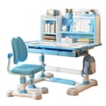 thumbnail image 2 of Visland 2Pcs/Set Kids Study Desk Chair Set, Height Adjustable Children School Study Table Chair Set with Sitting Corrector, Foot Pedal, Partition Design, 2 of 8