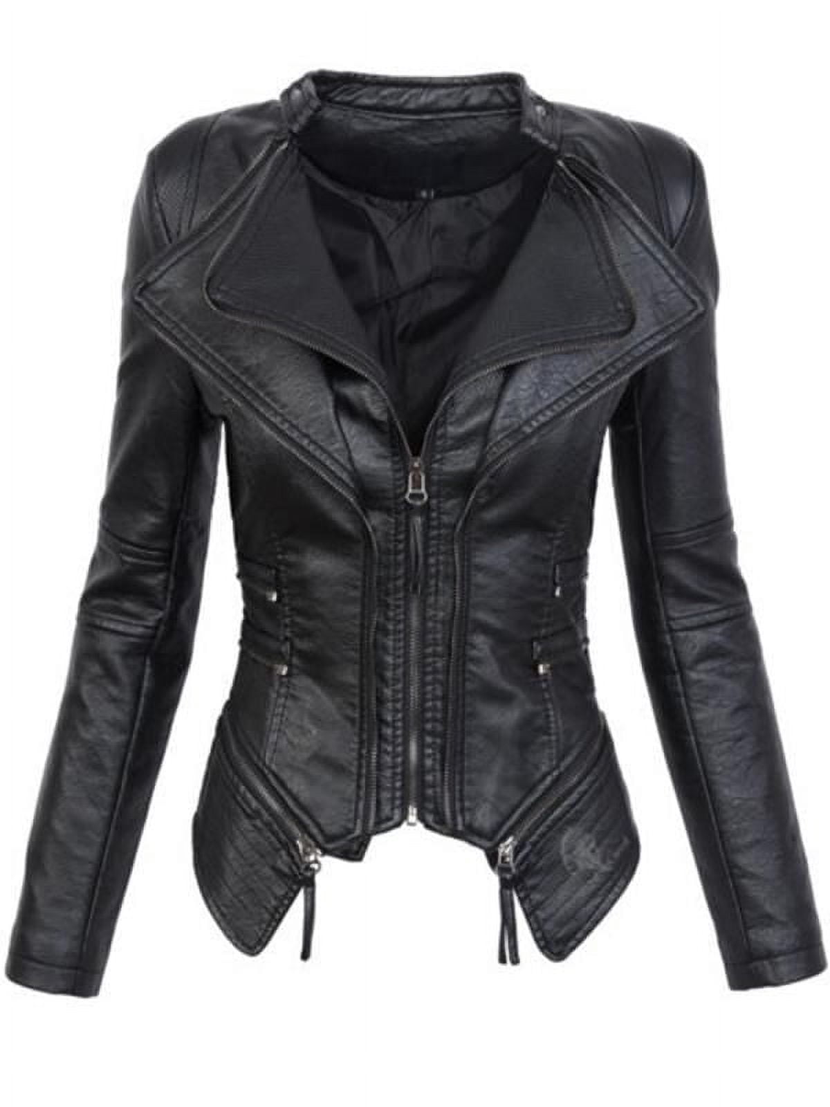LOVZFMLL Vestes pour Femmes Veste en Cuir avec Fermeture Éclair Veste à Coutures Veste Veste Courte Veste en Cuir