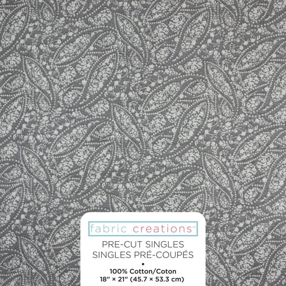 Fabric Creations Grey with White Paisley Fat Quarter Pre-Cut Fabric - 46 cm (18 in) × 53 cm (21 in) / 45 cm (17.7 in) × 53 cm (20.9 in), Forest, 18x21