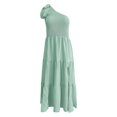 thumbnail image 4 of Kcodviy Robe Décontractée d'Été 2025 pour Femmes, Décontractée, une Épaule, Sans Manches, Smockée, Robe Décontractée pour Préadolescentes, Taille Élastique, Mi-Longue à Volants, Grande Taille, Robes Décontractées, Robe Décontractée, 4 of 4