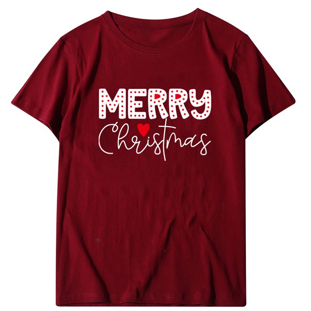 Blouse de Noël pour Femmes Hommes Col Rond Manches Courtes Imprimé Joyeux Noël Hauts de Famille T-Shirt Blouse Joyeux Noël de la Famille Hauts à Manches Courtes pour Femmes Hauts Manches 3/4