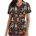 thumbnail image 1 of Hauts Funicet pour Femmes,Shorts pour Femmes,Haut de Travail à Col en V pour Femmes Imprimé d'Halloween à Manches Courtes avec Poche,Hauts à Manches 3/4 pour Femmes,Hauts d'Halloween pour Femmes, 1 of 5