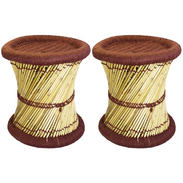 Natural Geo Moray Accent Stool (Set of 2) - Handwoven Rusty Red