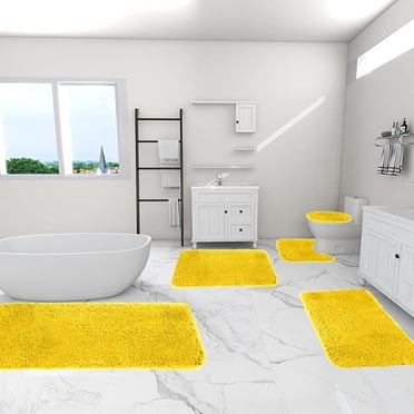 Leutsin Bathroom Rug Set 5 Piece, Microfiber Plush Bath Mat Sets, Super Absorbent Bath Mats for Bathroom,Non-Slip & Washable Bathroom Rugs,Dry Quickly Bath Rugs, Purple Bathroom Rug Set