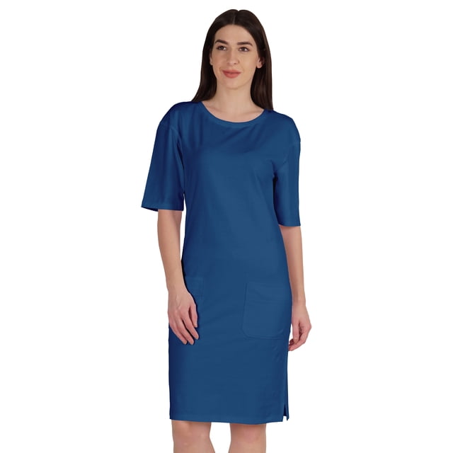 Inkmeso Robe T-Shirt pour Femmes à Manches au Coude, Coupe Régulière, avec Poches avant