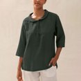 thumbnail image 4 of Penkiiy Blouse Décontractée à Manches 3/4 Henley Col en V Boutonnée Plissée Unie T-Shirts TG Vert Armée, 4 of 8