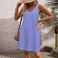 thumbnail image 4 of Fatuov Robe d'Été pour Femme Sans Manches à Col en V, Robe Débardeur pour la Plage, Robe Midi Unie avec Poche, Tailles TTG, Violet, 4 of 5