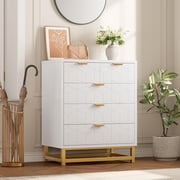 White 5 Drawer Dresser for Bedroom, Chest of Drawers with Metal Base, Modern Dresser Chest Cabinet Organizer for Living Room, Hallway, Closet