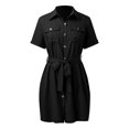 thumbnail image 4 of adviicd Robe Pull Midi pour Femmes Robe d'Été Décontractée à Manches Courtes Col Rond Robe Longue Fluide de Plage Noire,L, 4 of 5