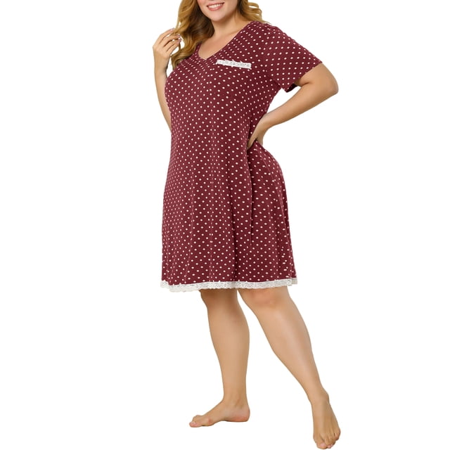 GRACE & GRANDEUR Women's Plus Size Polka Dots Short Sleeve Sleepshirts