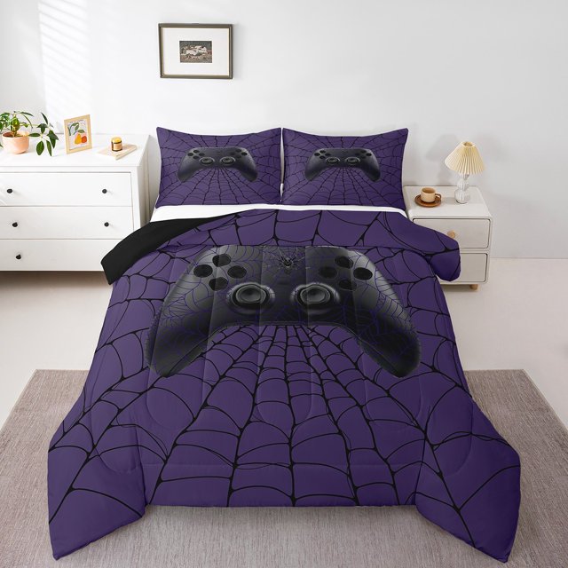 Erosebridal Video Game Comforter Sets Queen Size,Spider Wed Bedding Queen Comforter Set,Gamepad Room Decoration,Reversible,3Pcs