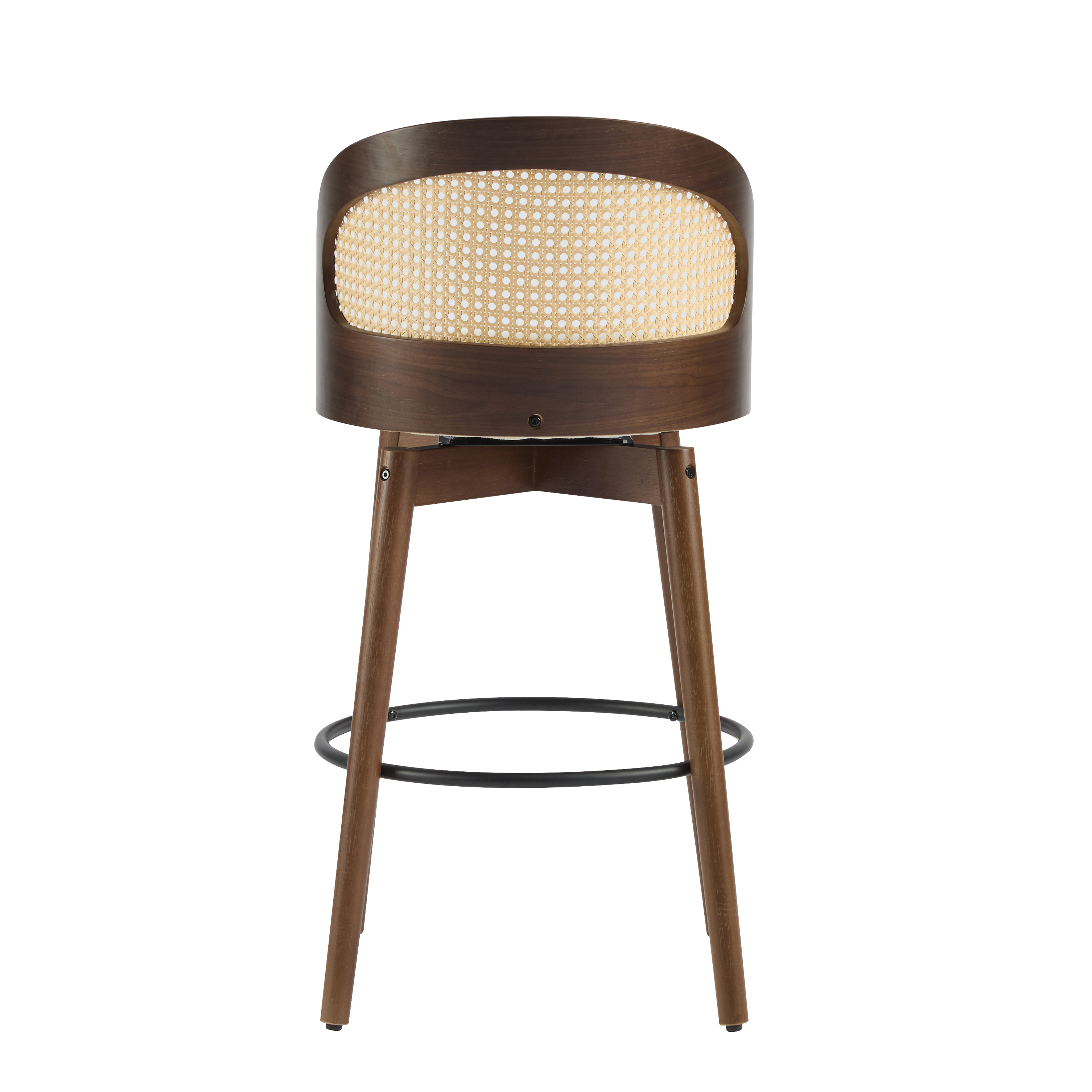 Ensemble de 4 tabourets de bar pivotants Noble House Como, dossier en rotin PE, noyer et beige