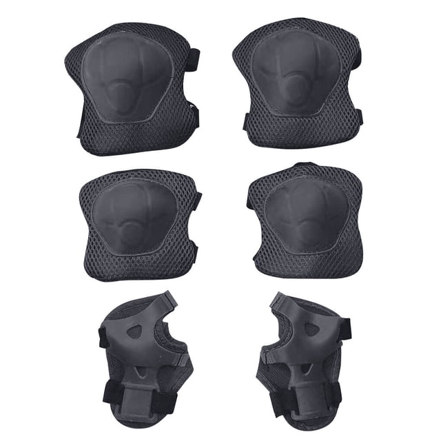 Ensemble de 6 Pcs Équipement de Protection pour Enfants Sports Protège-Poignet Coude Genou Rouleau avec Coussinets Ajustables pour Patinage Planche à Roulettes Vélo, Noir