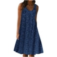 thumbnail image 1 of Mrat Robe Courte à Imprimé Floral pour Femmes, Tenue d'Intérieur, Col Rond, Sans Manches, Grande Taille, Robe de Nuit, Robes de Pâques pour Femmes P-108 Bleu Marine 3TG, 1 of 8