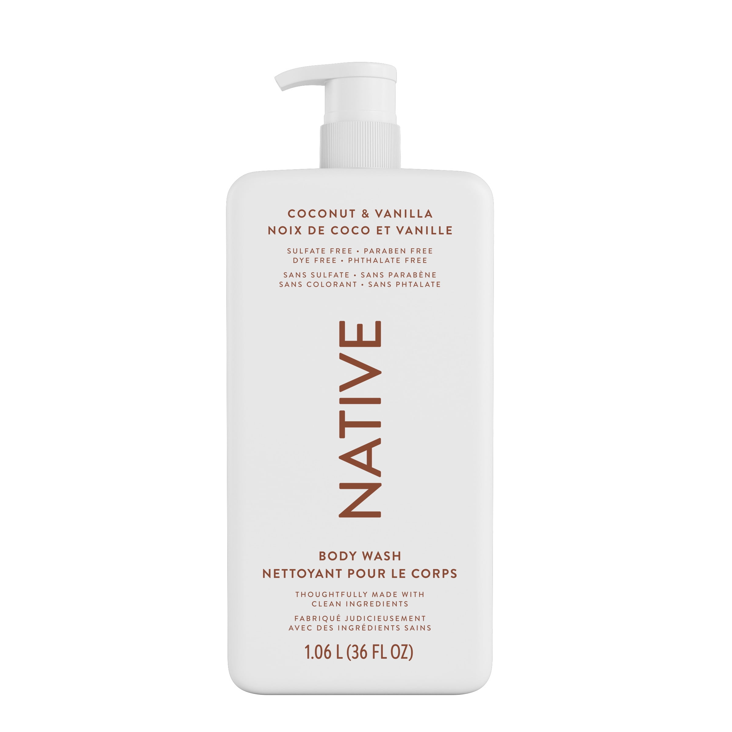 Nettoyant pour le corps Native pour femmes et hommes, parfum de noix de coco et vanille, ingrédients d’origine naturelle, sans sulfates, fraîcheur pendant 24 heures, 1 064 mL