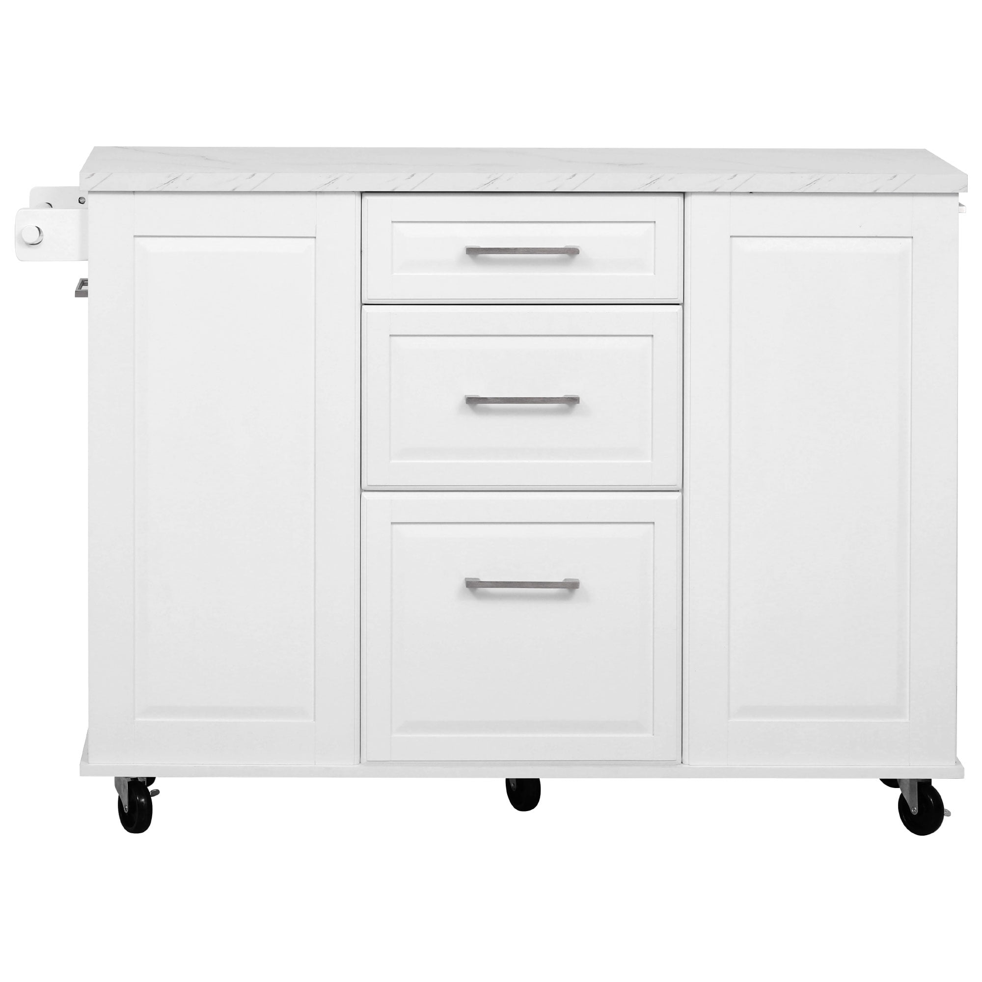 Homy Casa Kitchen Island Cart with Trash Bin, Storage, Foldable Top, White, 50.7"