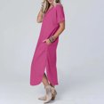 thumbnail image 3 of Mefallenssiah Robe d'Été Confortable et Aguichant pour Femmes, Mode, Couleur Unie, Poches, Sans Manches, Col en V, 3 of 7
