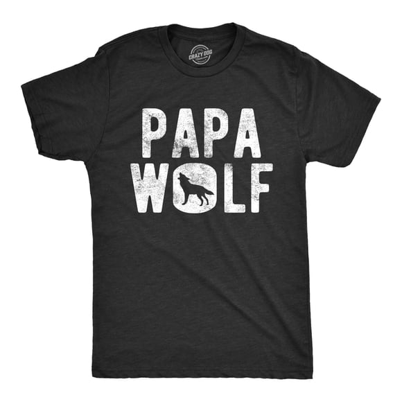 Mens Papa Wolf T Shirt Funny Camping Pack Fathers Day Graphic Novelty Tee (Heather Black) - 4XL
