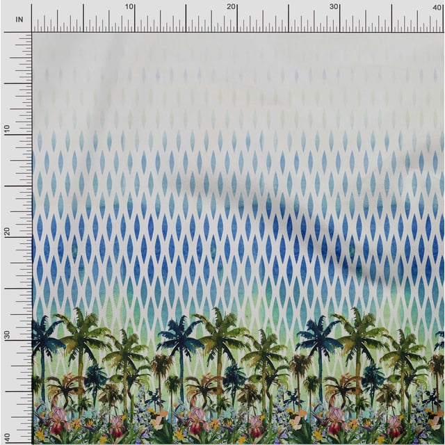 oneOone Polyester Lycra Fabric Geometric|Tree & Floral Panel Printed Fabric 1 Yard 56 Inch Wide