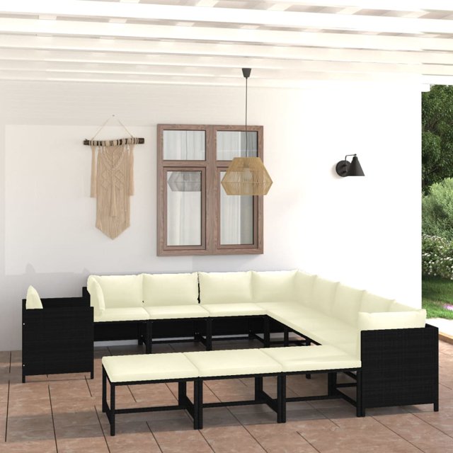 vidaXL 12 Piece Garden Lounge Set with Cushions Poly Rattan Black