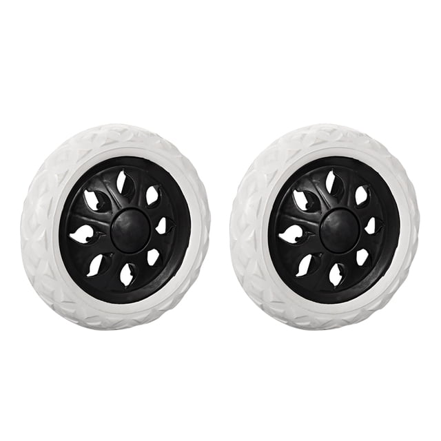 Unique Bargains Shopping Cart Wheels Trolley Caster Replacement, 6.5-inch diameter, black, set of 2. Features a black plastic sun-shaped center core and white lozenge embossed foam exterior. Replacement caster wheels suitable for shopping trolleys, hand pushcarts, luggage carts, and bike carts. Durable, practical, and easy to install.