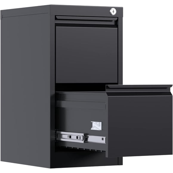 Classeur - Classeur de Bureau en Métal de 28,7 Po H avec Serrure Sécurisée - pour Documents Lettre, Légal, A4 et F4 - Idéal pour Bureau à Domicile, Petite Entreprise, Résidence Étudiante et Organisation (Noir, 2 Tiroirs)