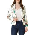 thumbnail image 1 of INSPIRE CHIC Women's Fitted Blazer Notch Lapel Printed Open Front Work Suit Jacket XS White-Flower, 1 of 7
