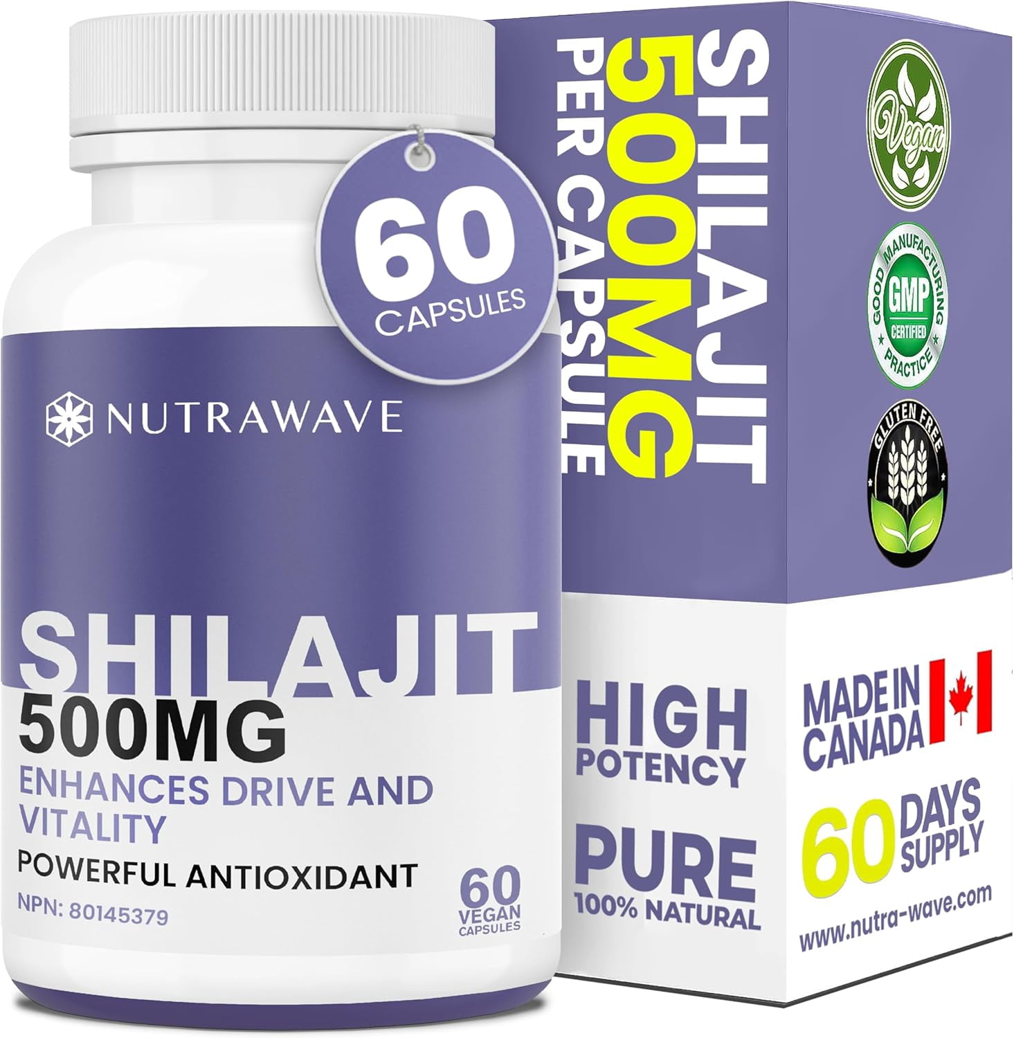 Nutrawave Shilajit 500 mg – 50% Fulvic Acid, Trace Mineral Complex, Energy & Vitality Support, 60 Vegan Capsules, Non-GMO, Gluten-Free
