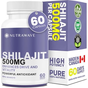 Nutrawave Shilajit 500 mg – 50% Fulvic Acid, Trace Mineral Complex, Energy & Vitality Support, 60 Vegan Capsules, Non-GMO, Gluten-Free