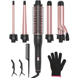 ANIEKIN 5 en 1 Ensemble de fer à curling, baguette de curling rapide à la chaleur de 3/8 à 1 1/4 pouce et un pinceau thermique Livré avec, double tension de cheveux Curler pour les femmes Tous les types de cheveux et l'utilisation de voyage