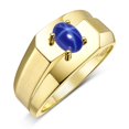 thumbnail image 3 of RYLOS Men's Rings 14K Yellow Gold Ring Classic Solitaire 7X5MM Oval Shape Gemstone Designer Band Blue Star Sapphire September Birthstone Rings For Men Size 9, 3 of 7