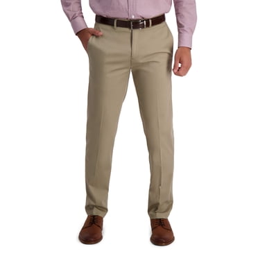 Haggar Pantalon Décontracté pour Homme Sans Repassage, Kaki, Coupe Droite, devant Plat, Taille Flexible