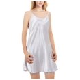thumbnail image 1 of INSPIRE CHIC Nuisette en Satin pour Femme, Ourlet à Volants, Bretelles Spaghetti, Grande Taille, Camisole Soyeuse, Robe de Nuit, TG, Blanc, 1 of 5