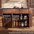 thumbnail image 3 of OMCHOM 48" Walnut Rolling Kitchen Island - Power Outlet, Drop Leaf, 2 Drawers, 3 Doors, Trash Can Cabinet Spice & Towel Rack, 3 of 9