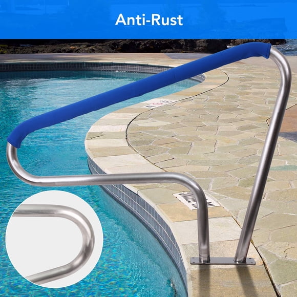 Main Courante de Piscine pour Piscines Creusées, Rambarde de Piscine – Acier Inoxydable 304, 48"x36 Pouces, 385 Lb, Housses Adhérentes Bleues, Installation Rapide, Échelle de Sécurité