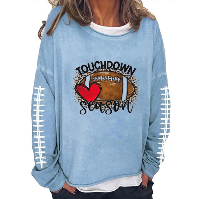EQWLJWE Chandail de Jour de Match Femmes Football Lettrage Graphique Chandail à Manches Longues Chandail Hauts Sports Football Lettrage Imprimé Hauts Décontractés à Manches Longues Col Rond Chandails Hauts d'Hiver pour Femmes Hauts d'Entraînement pour Femmes