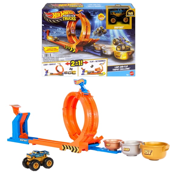 Hot Wheels Monster Trucks Défi du Trophée Tournez et Renversez